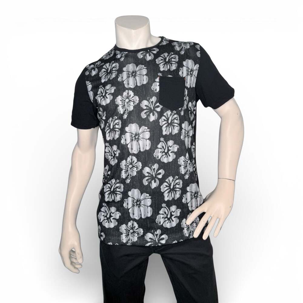 Beans x Bones Men's Hibiscus Print Pocket T-Shirt Size L